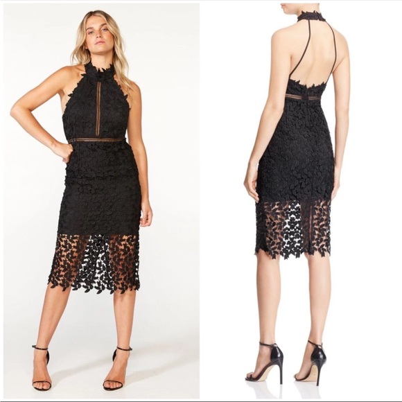 Bardot Dresses & Skirts - Bardot Gemma Black Lace Backless, Halter Neck, Lined Beautiful Designer Dress XL